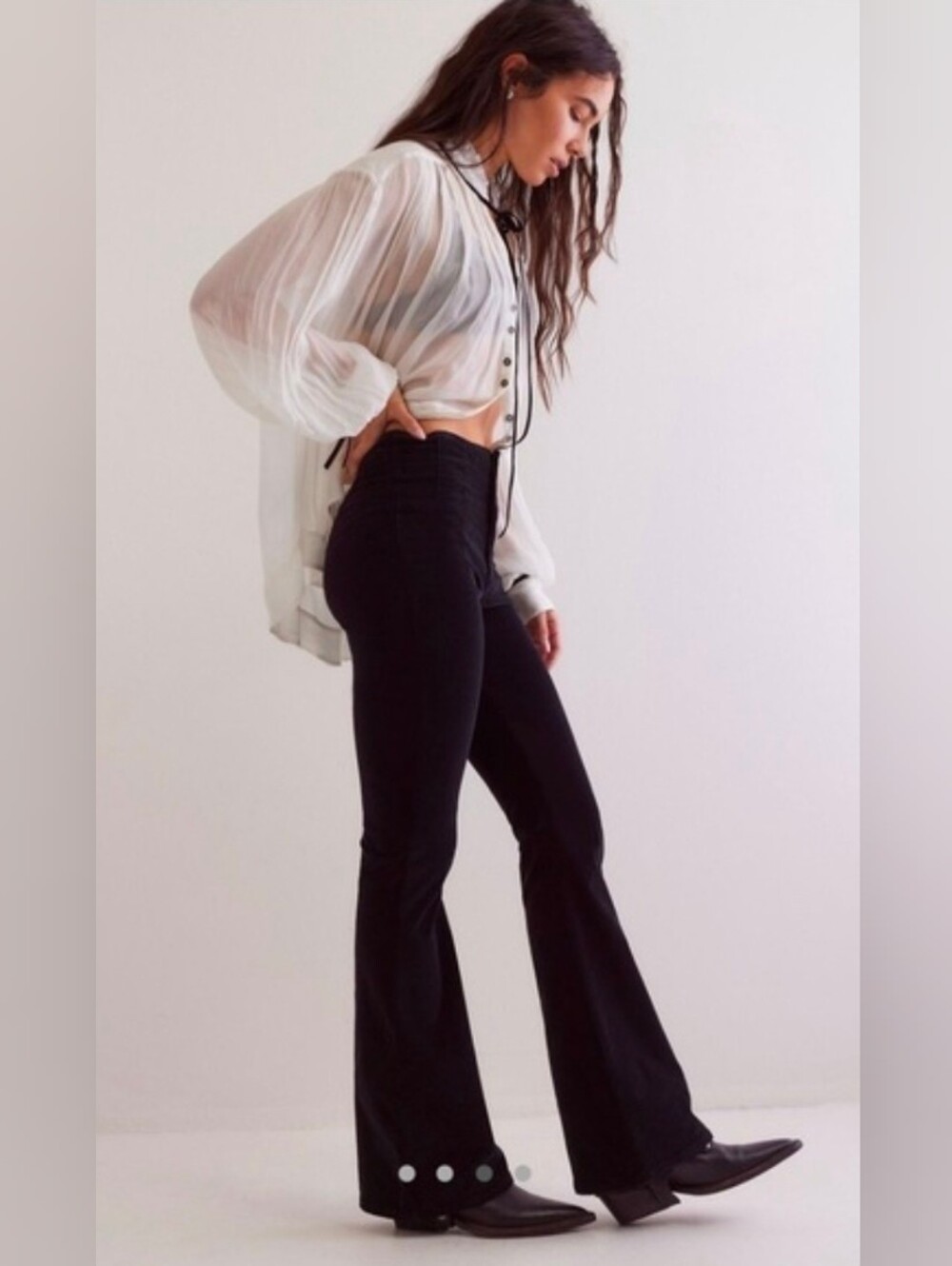 Free People Jayde Corduroy Denim Flare Jeans High Rise Black Size 31 NWT$